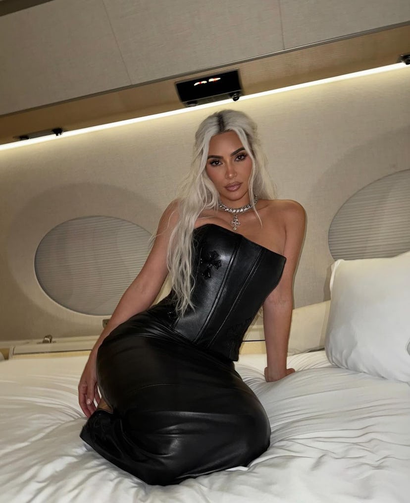 Kim Kardashian wore a leather corset look from Chrome Hearts
