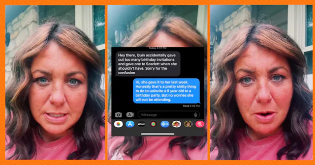 A mom is left dumbfounded after receiving a shocking text from a fellow school parent uninviting her...