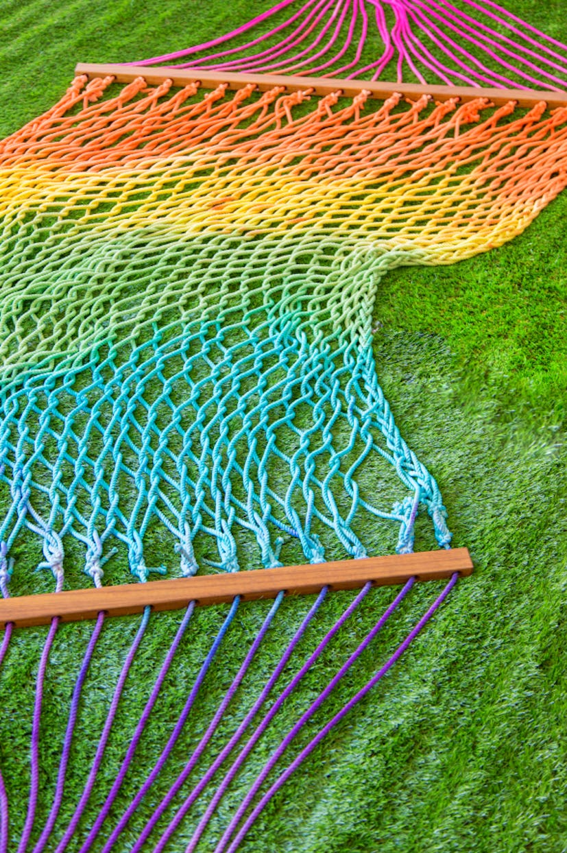 Enjoy a fun tie-dye summer craft like this rainbow tie-dye hammock.
