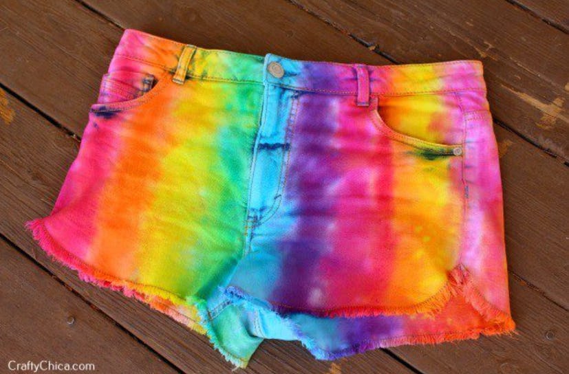 These tie-dye rainbow shorts are a great tie-dye summer craft to try.