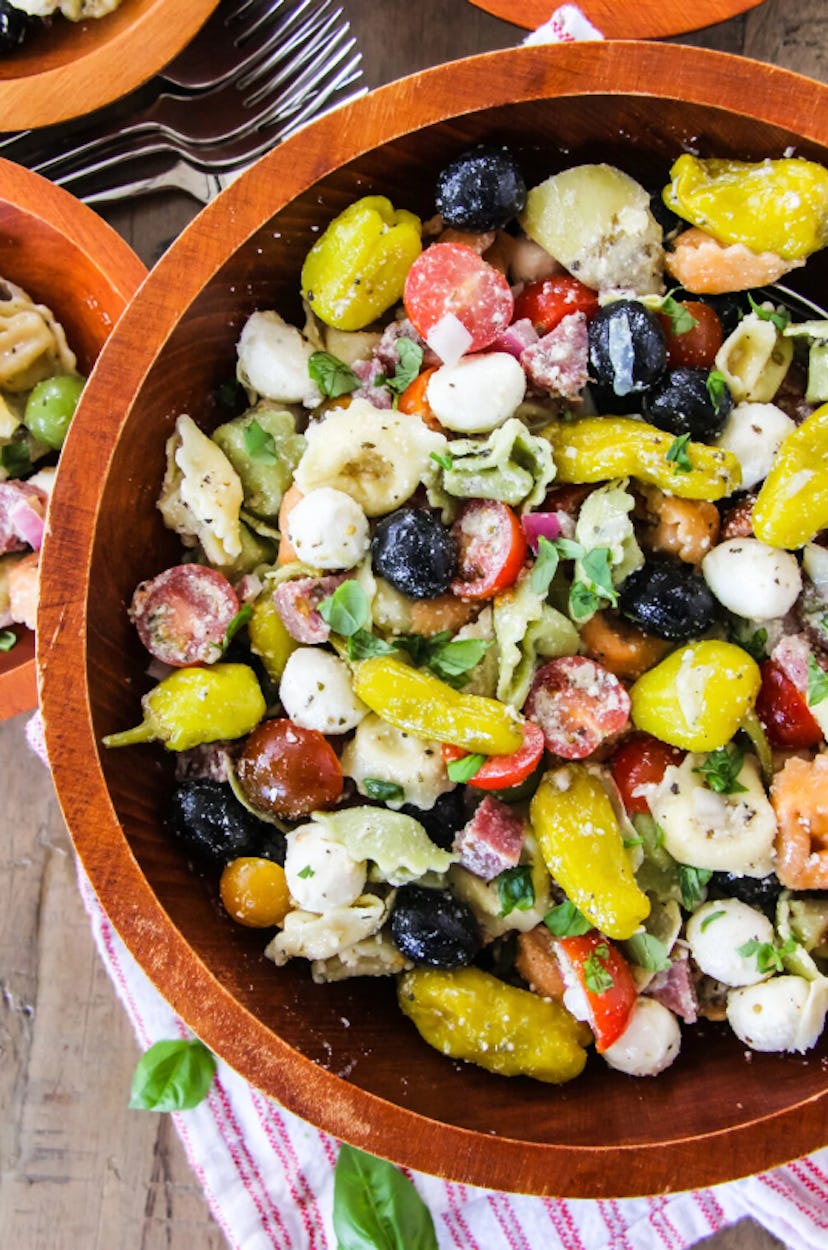 One make-ahead cookout side is this Italian tortellini pasta salad.