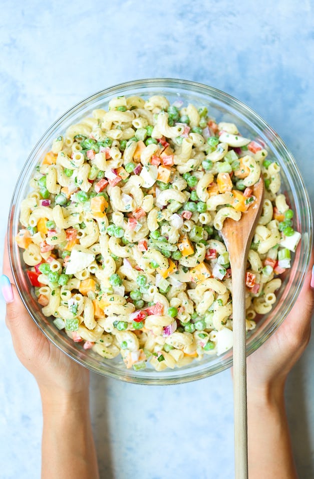 One make-ahead cookout side is this classic macaroni salad.
