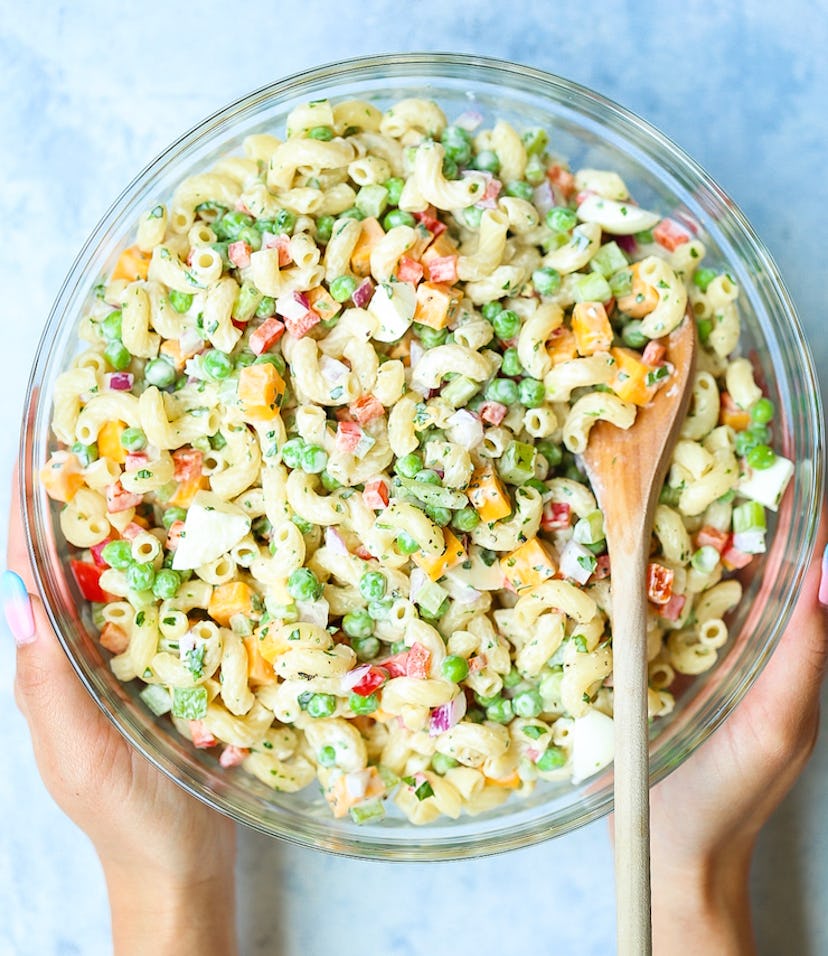 One make-ahead cookout side is this classic macaroni salad.