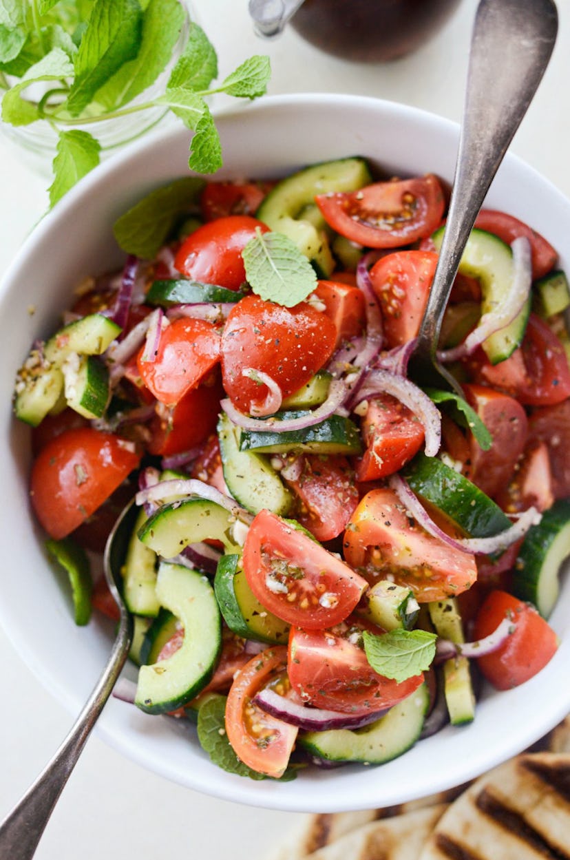 Make this cucumber tomato salad as a make-ahead cookout side this summer.