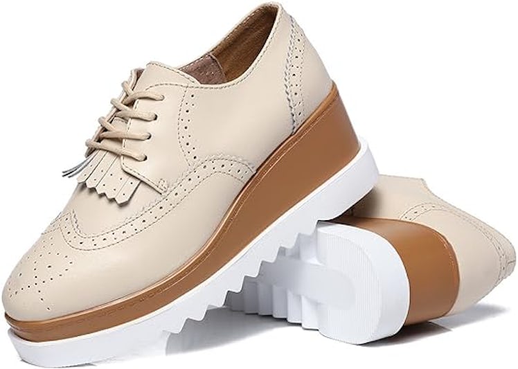 DADAWEN Square-Toe Lace-Up Platform Oxfords