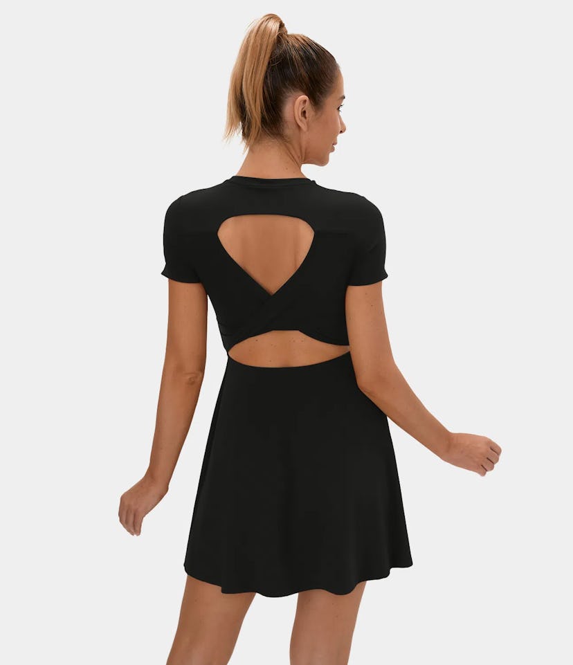 Backless Twisted Cut Out Flare Mini Dance Active Dress