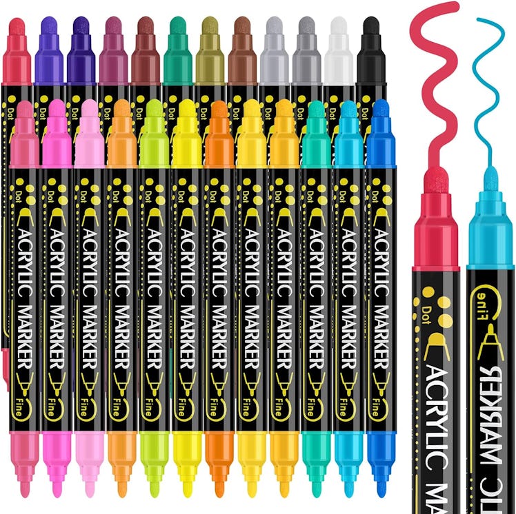 Betem Dual-Tip Acrylic Paint Pens (24-Pack)