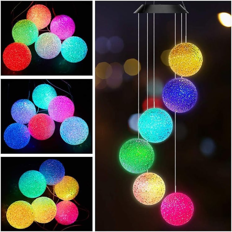 AceList Color Changing Solar Power Crystal Ball Wind Chime