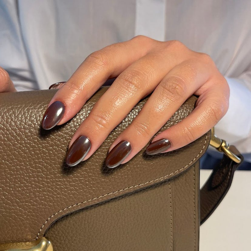 Try a chocolate brown chrome manicure.