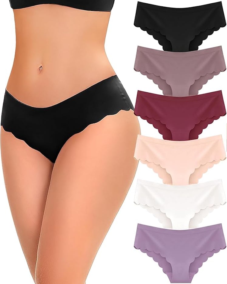 FINETOO Wave Edge No Show Bikini Panties (6-Pack)