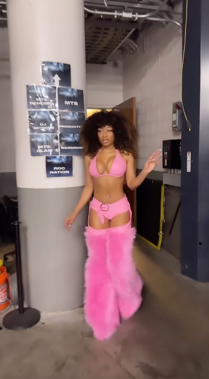 Megan Thee Stallion Wore Pink Fur Chaps & A Bikini Top