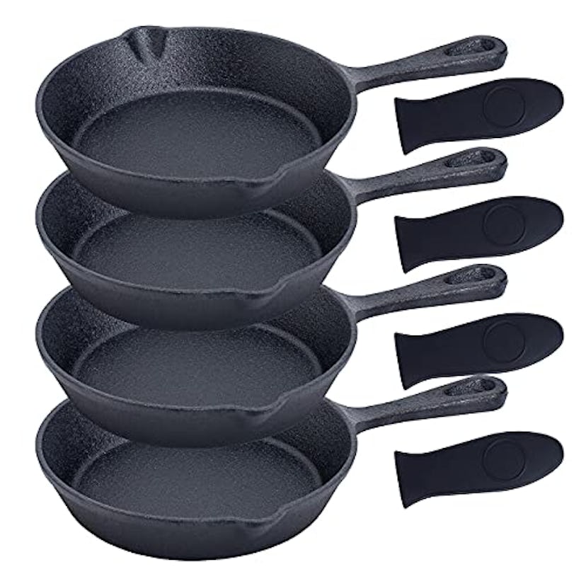 Bruntmor 6" Black Pre-Seasoned Cast Iron Frying Pan (Set of 4)