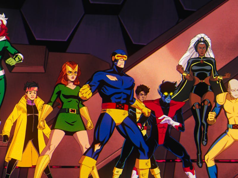 Rogue, Jubilee, Jean Grey, Cyclops, Nightcrawler, Storm, and Morph in X-Men '97