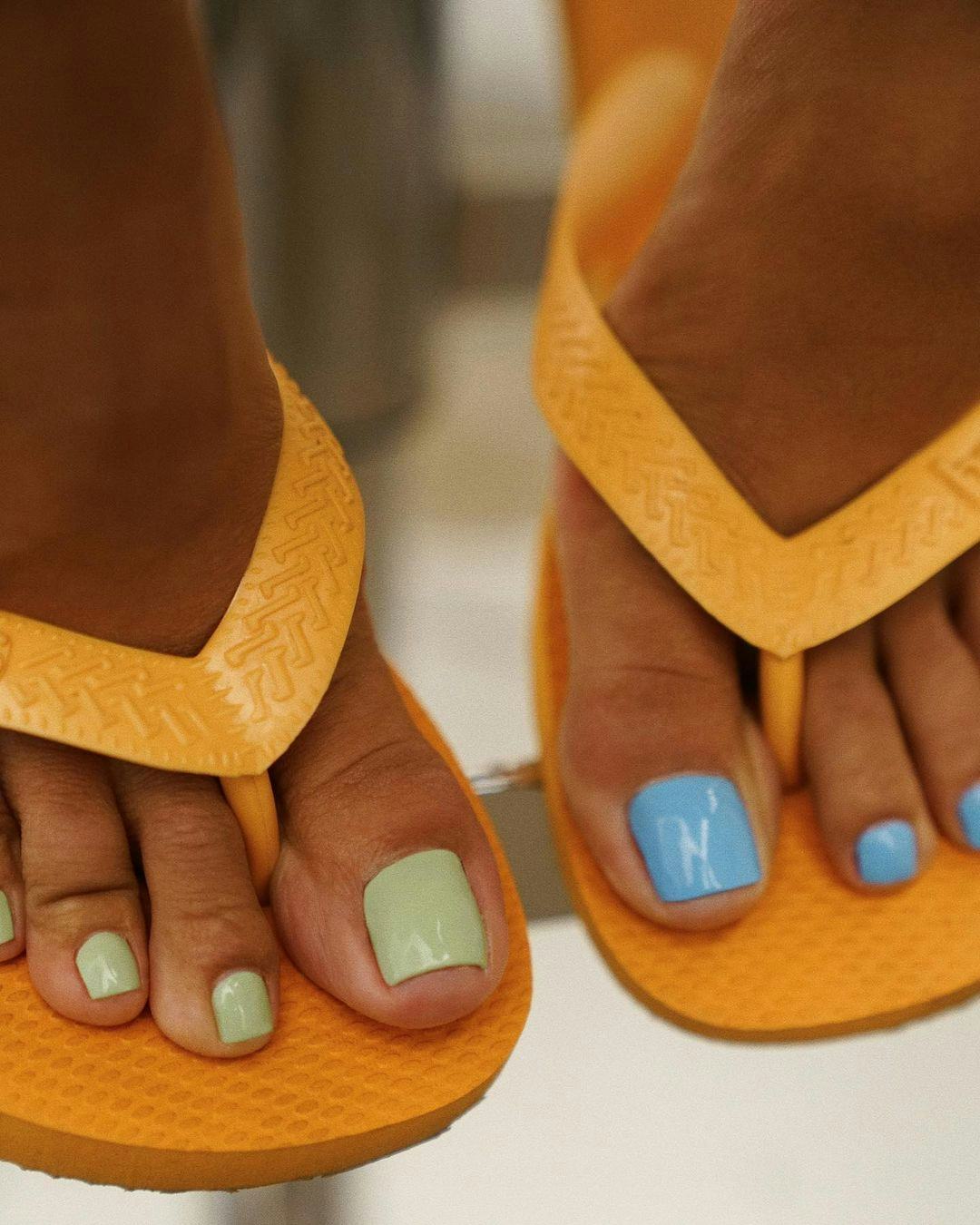 Two-toned pedicures are perfect for Gemini season 2024.