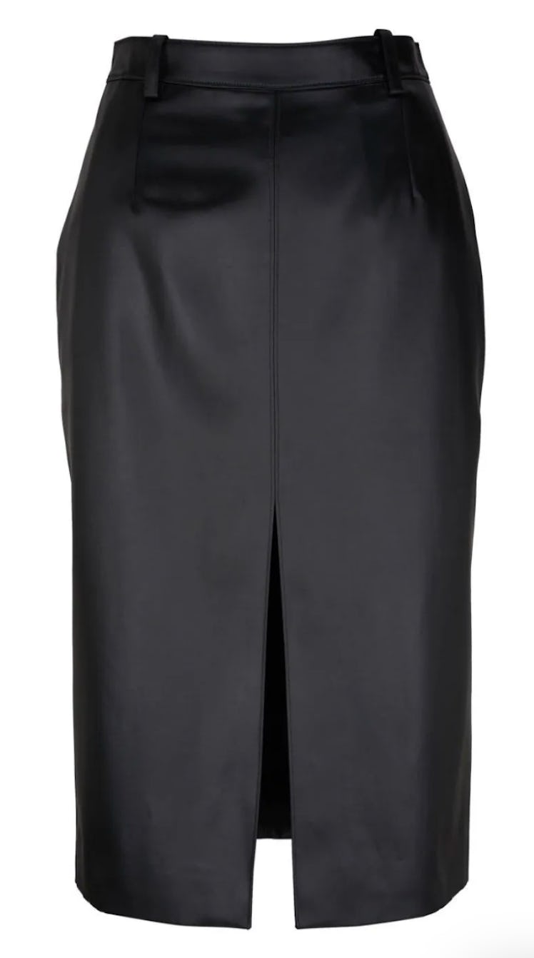 black silk pencil midi skirt