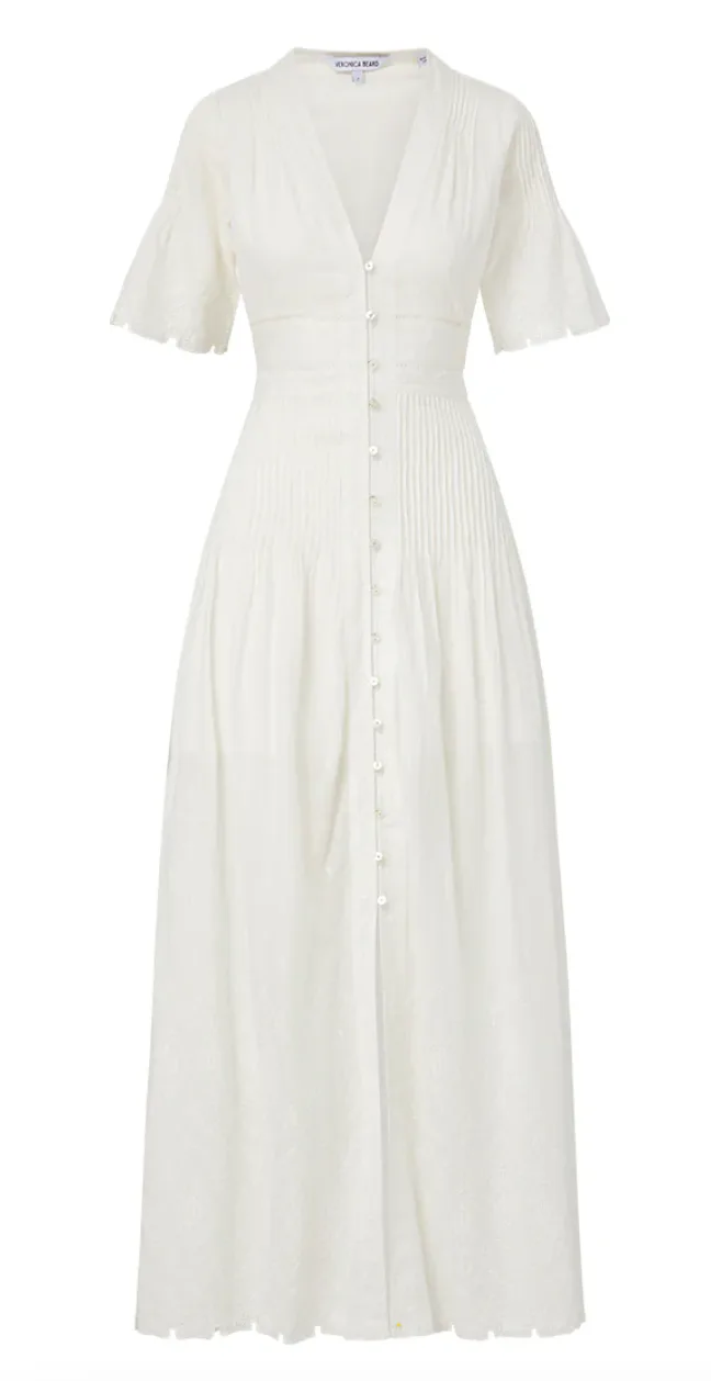 knee length dresses for ladies Summer Season Linen Blend Maxi Dress White main image 1
