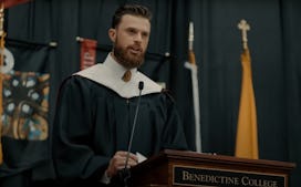 Harrison Butker delivers a commencement speech at Benedictine College.