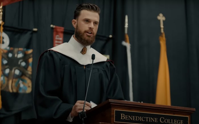 Harrison Butker delivers a commencement speech at Benedictine College.