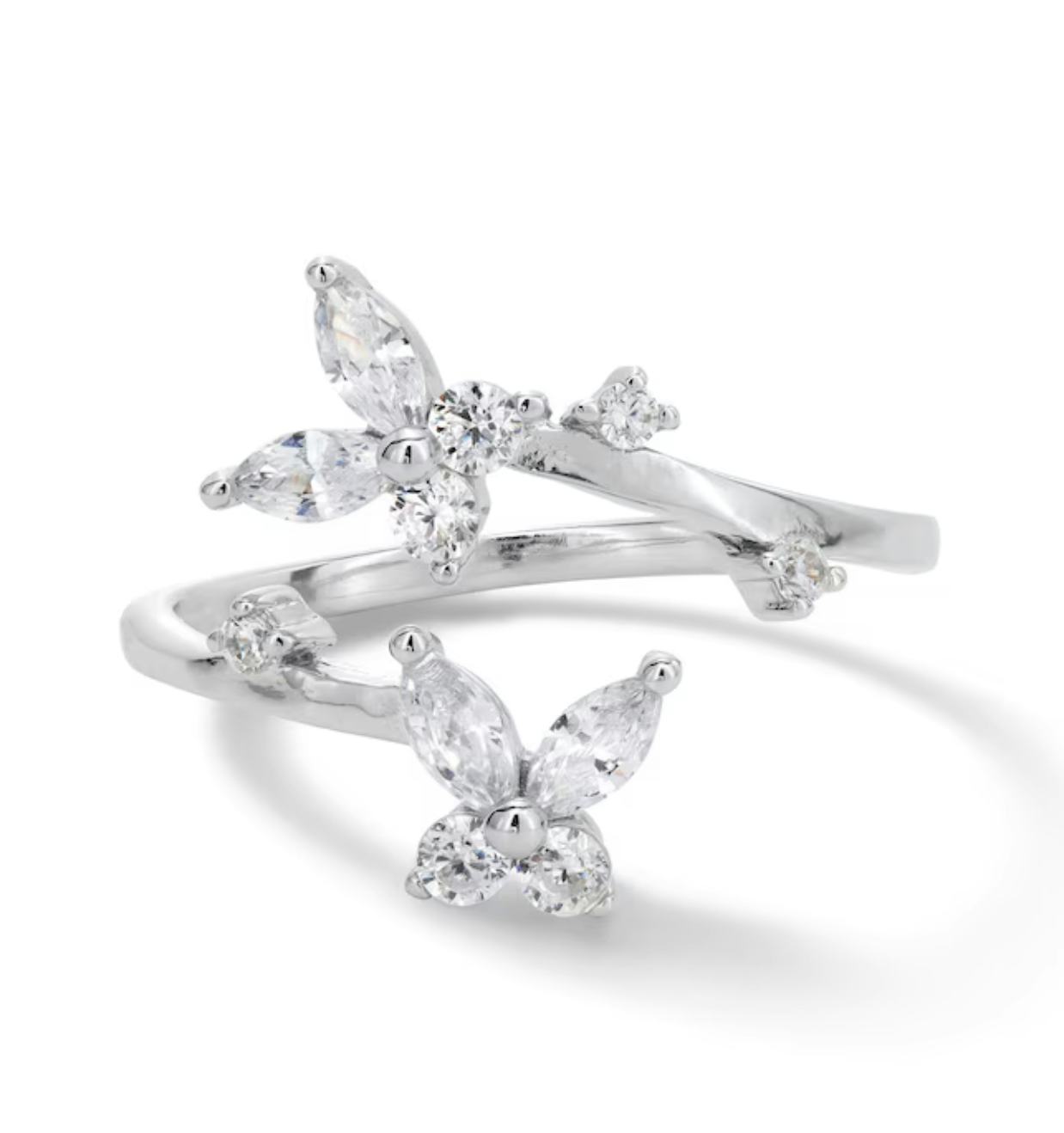 Sterling Silver Double Butterfly Mid-Toe Ring
