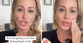 TikTok beauty hack for using blush to lift your cheek bones. 