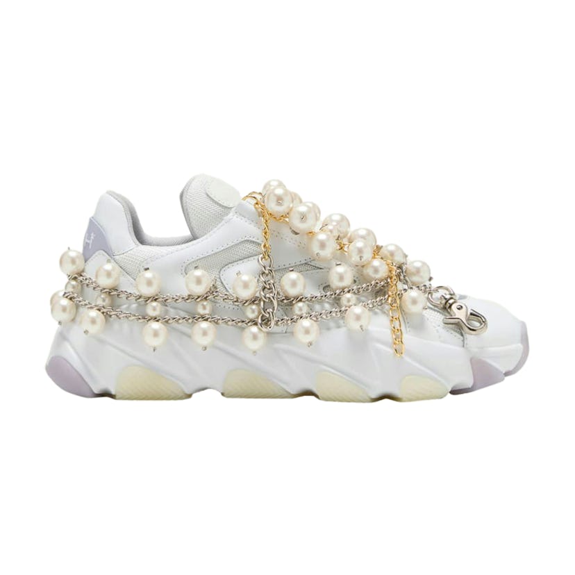 Pearl Chain Leather Runner Sneakers