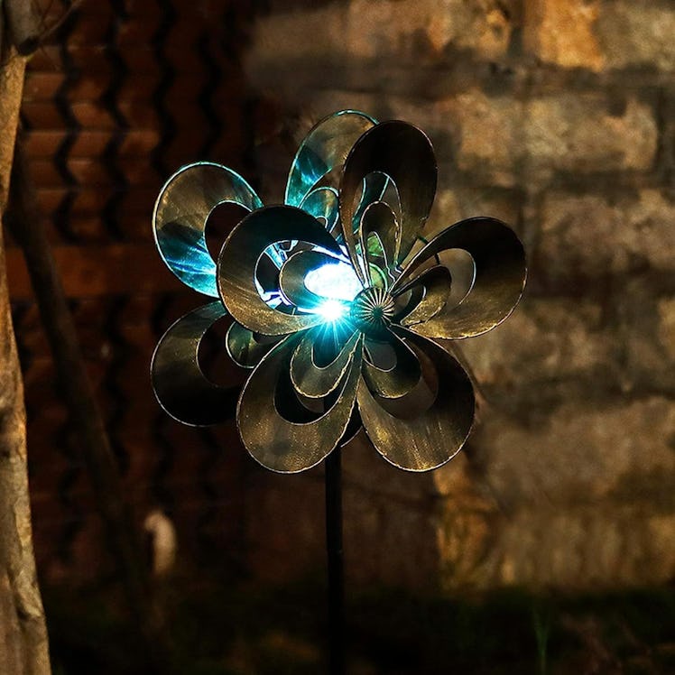 SteadyDoggie Wind Spinner - Garden Decor Spinners with Solar Powered Multi-Color LED Glass Ball Ligh...