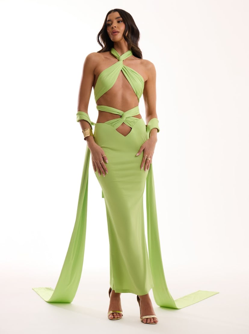 Slinky Multi Wrap Drape Midaxi Dress