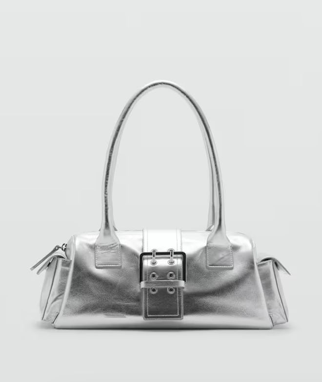 Leather Shoulder Bag With Cargo Pockets