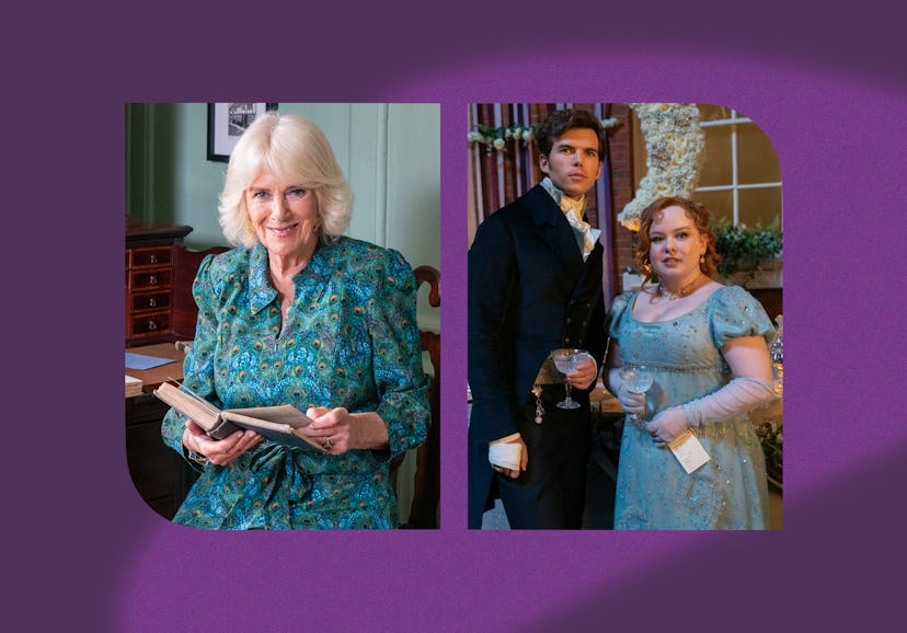 Queen Camilla, Luke Newton, and Nicola Coughlan.