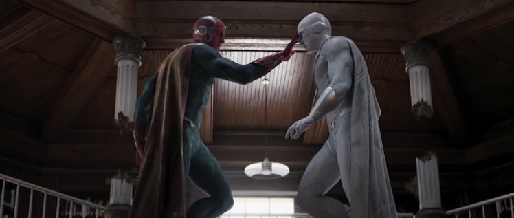 Vision and White Vision face off in the WandaVision finale.