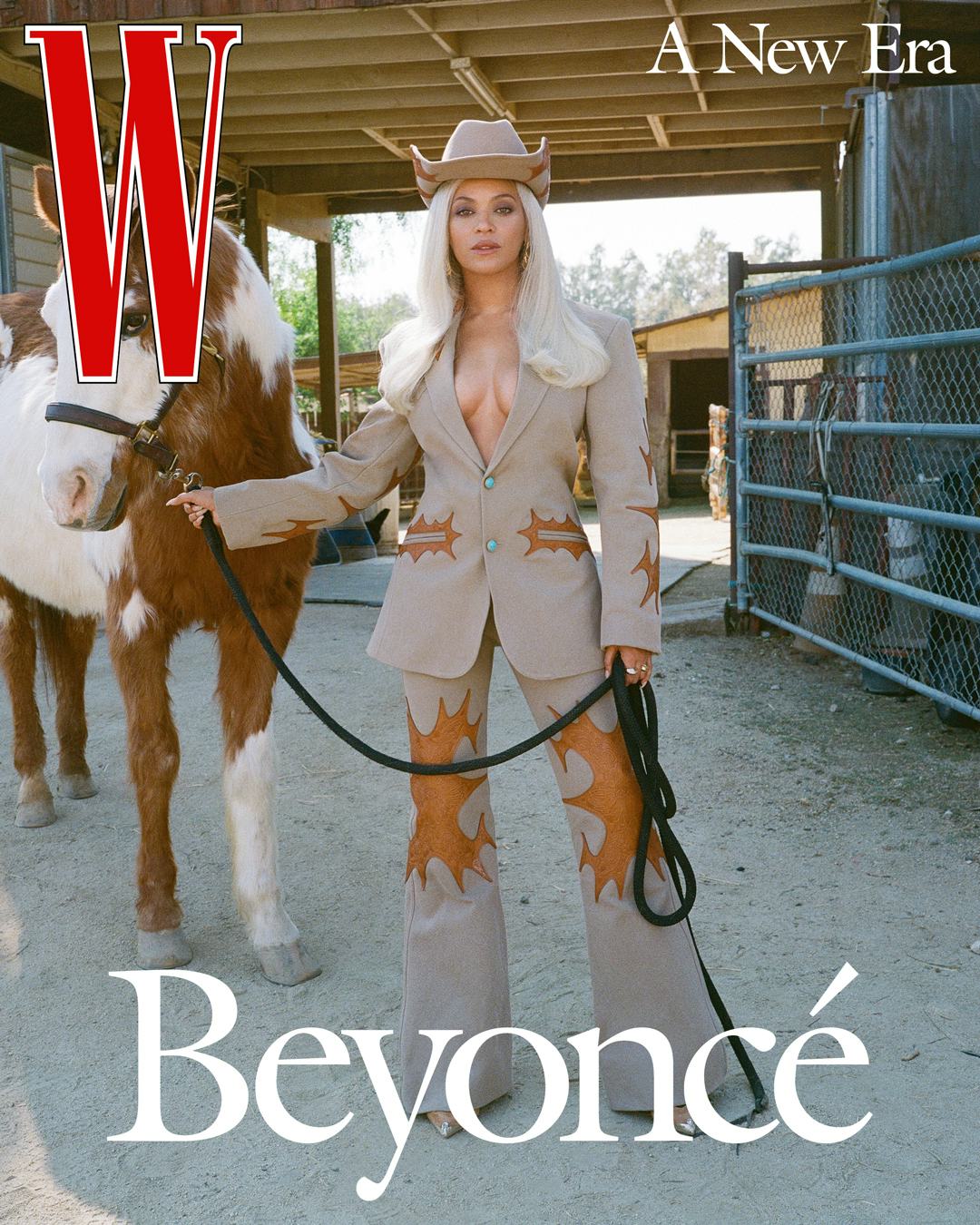 Beyoncé in Louis Vuitton suit with horse. 
