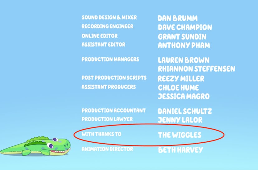 The end credits to the 'Bluey' episode "Phones" highlighting special thanks to The Wiggles.