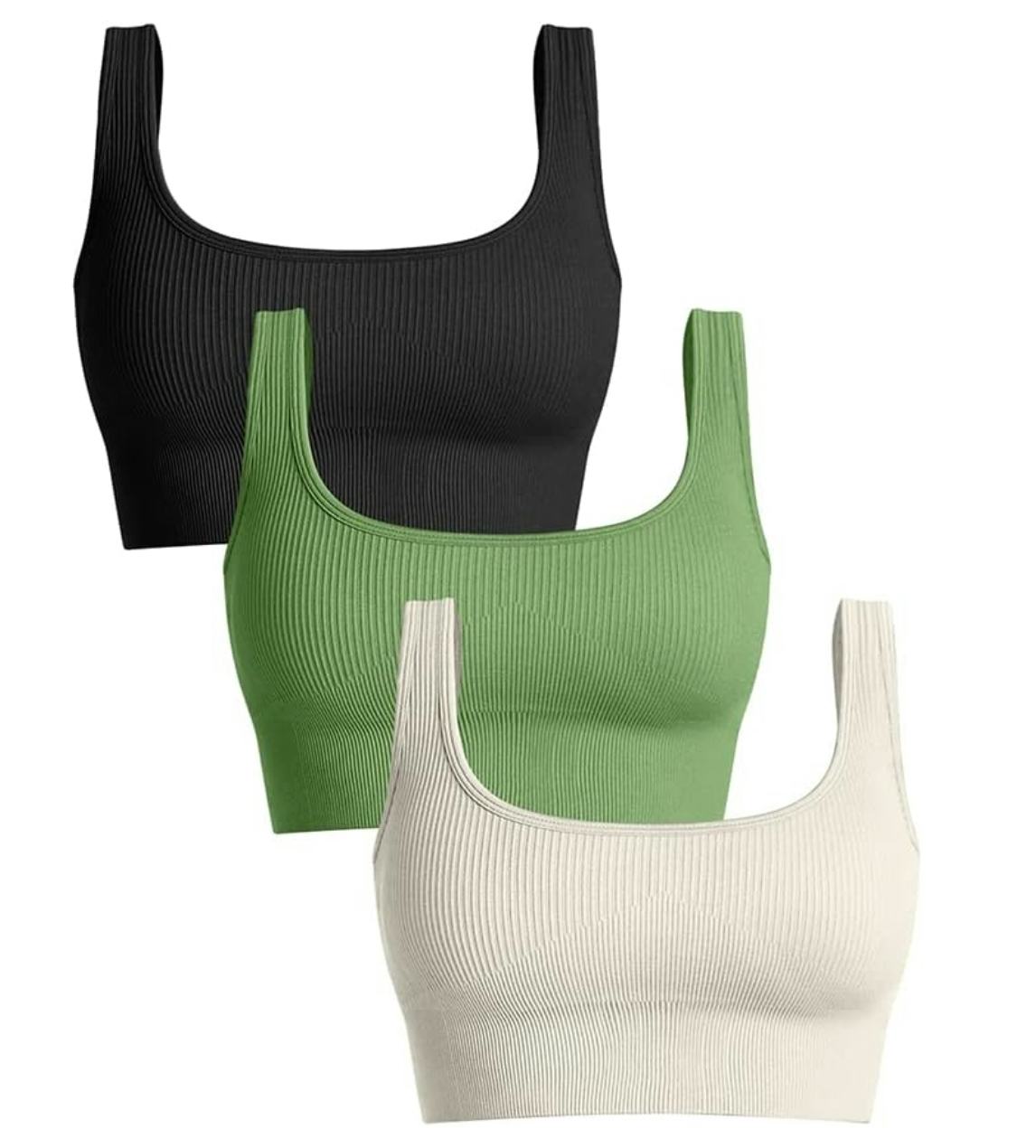 OQQ Ribbed Seamless Sports Bras (3-Pack)