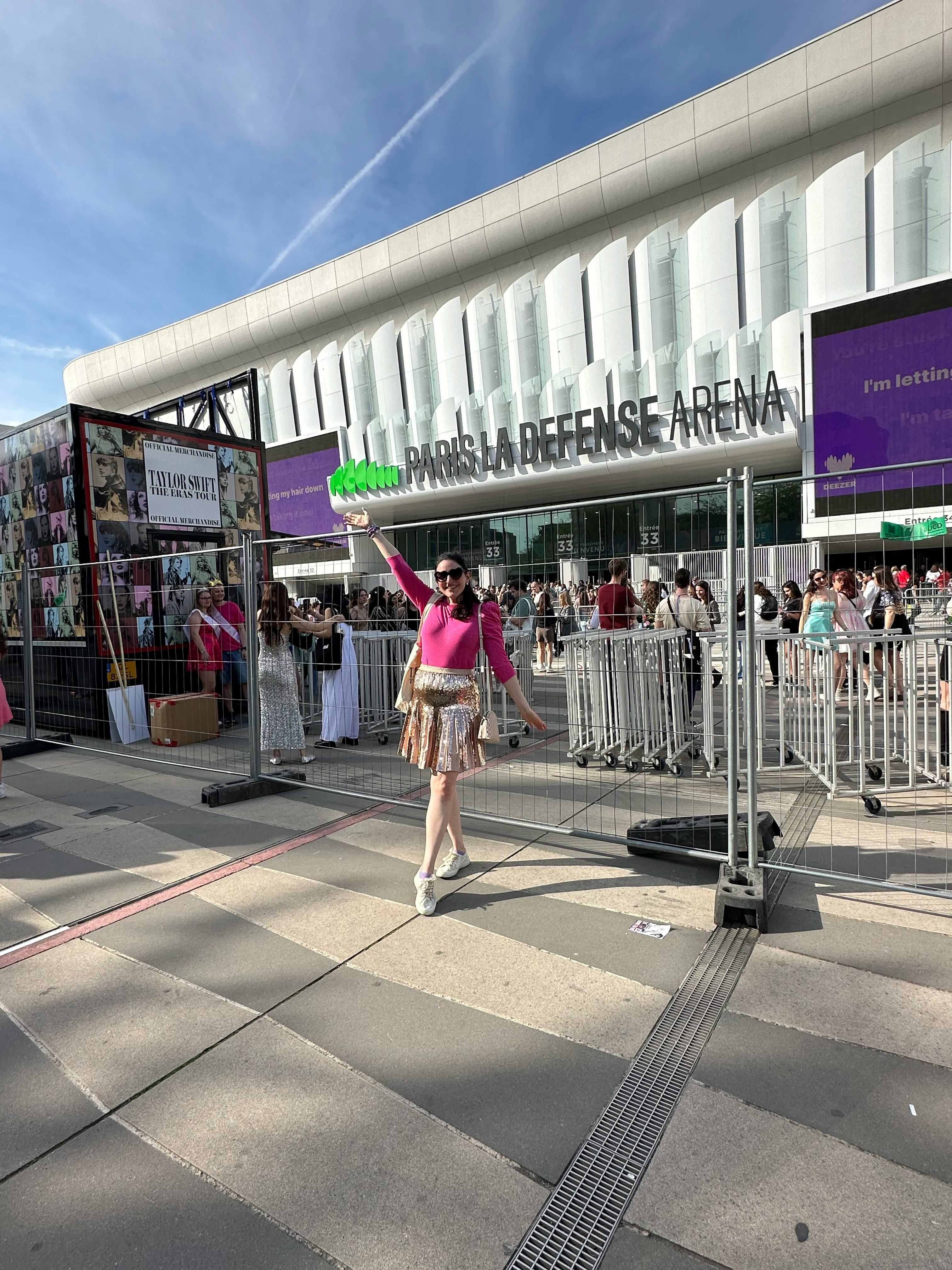 Anna outside the Paris La Defense Arena before attending Taylor Swift&rsquo;s Eras Tour