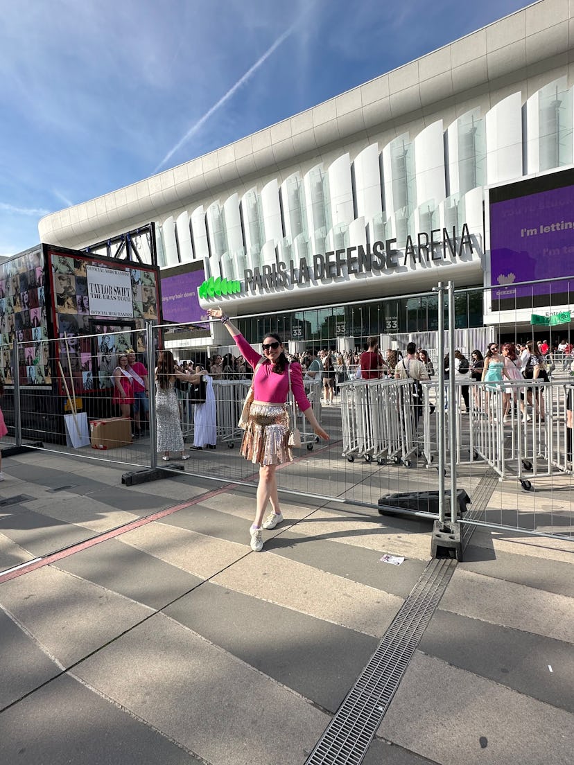 Anna outside the Paris La Defense Arena before attending Taylor Swift’s Eras Tour