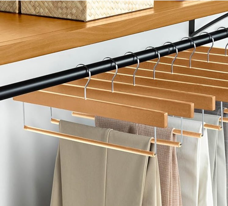 ZOBER High-Grade Wooden Pants Hangers (10-Pack)