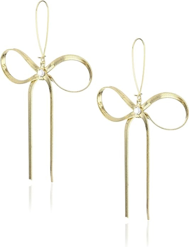 Betsey Johnson Textured Bow Drop Earrings