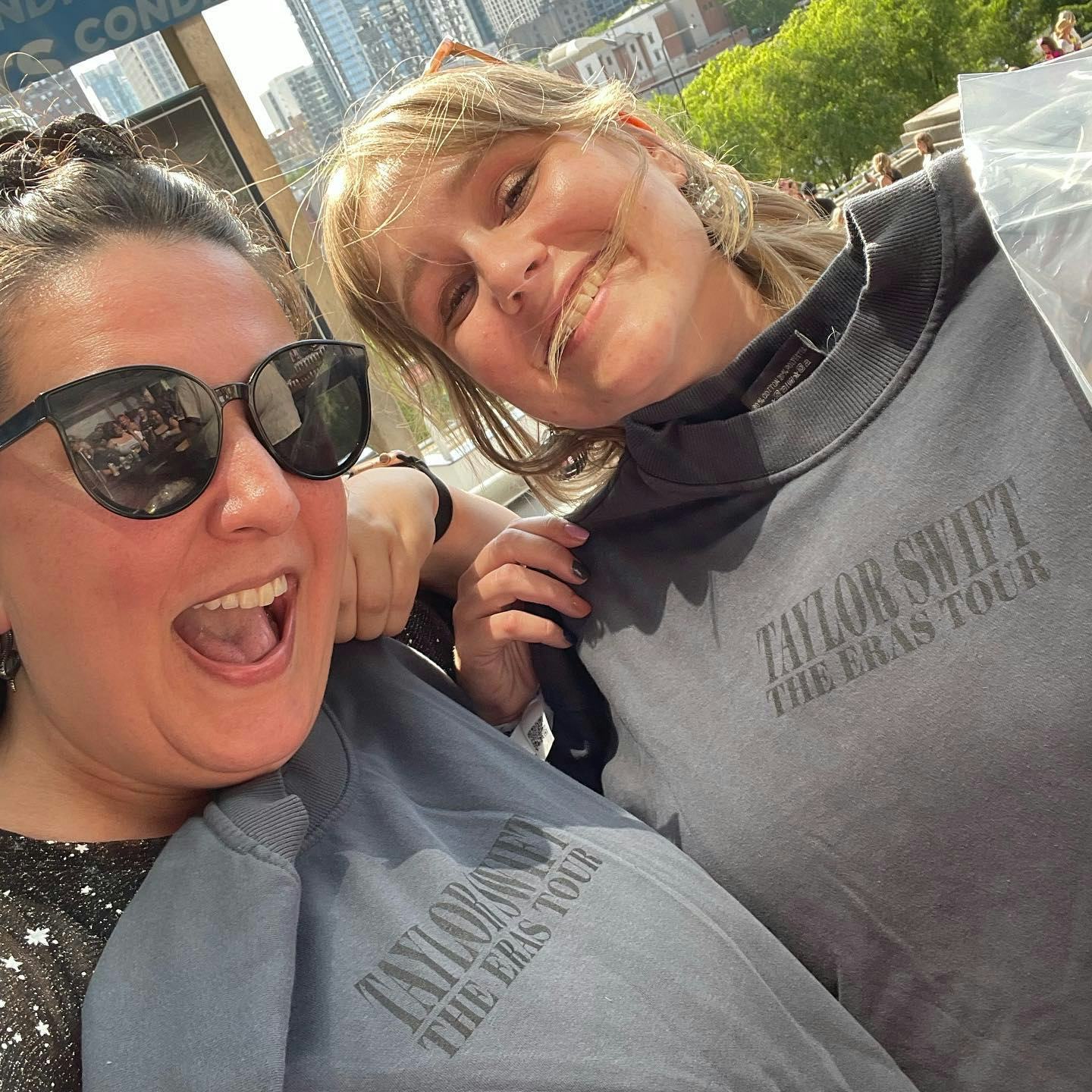 Hayley Schueneman and her friend attend The Eras Tour in Chicago in 2023.