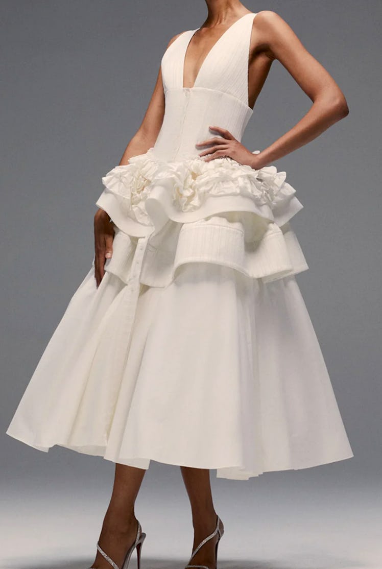 white tiered ruffle peplum dress