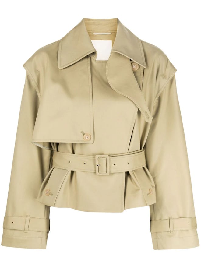 open-back cropped trench coat