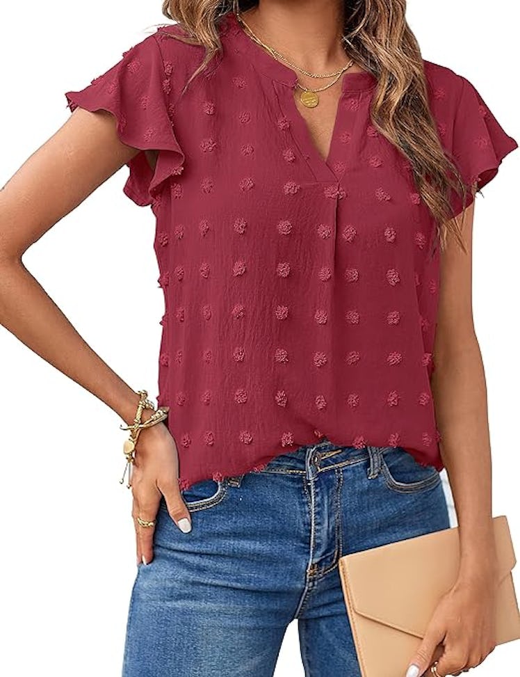 MEROKEETY Swiss Dot Tunic Top