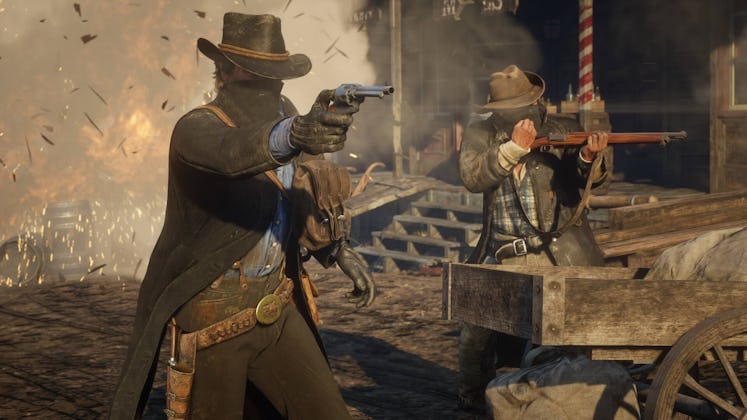 Screenshot of a shootout from Red Dead Redemption 2
