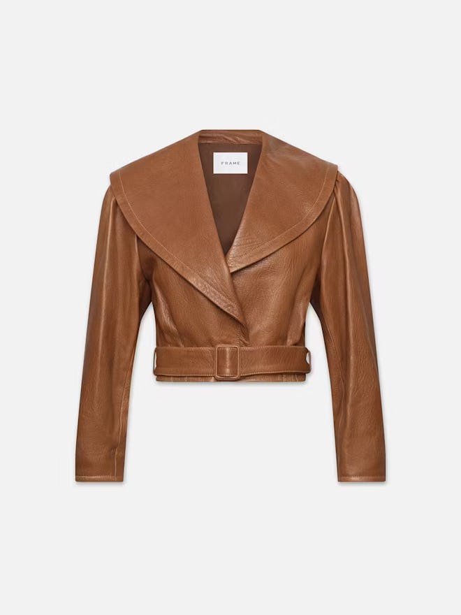 Cropped Belted Leather Jacket