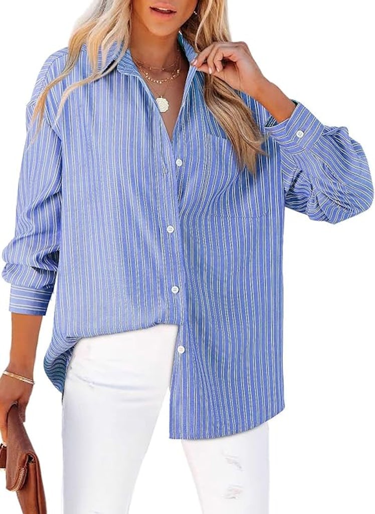 Astylish Oversized Striped Button-Down Shirt