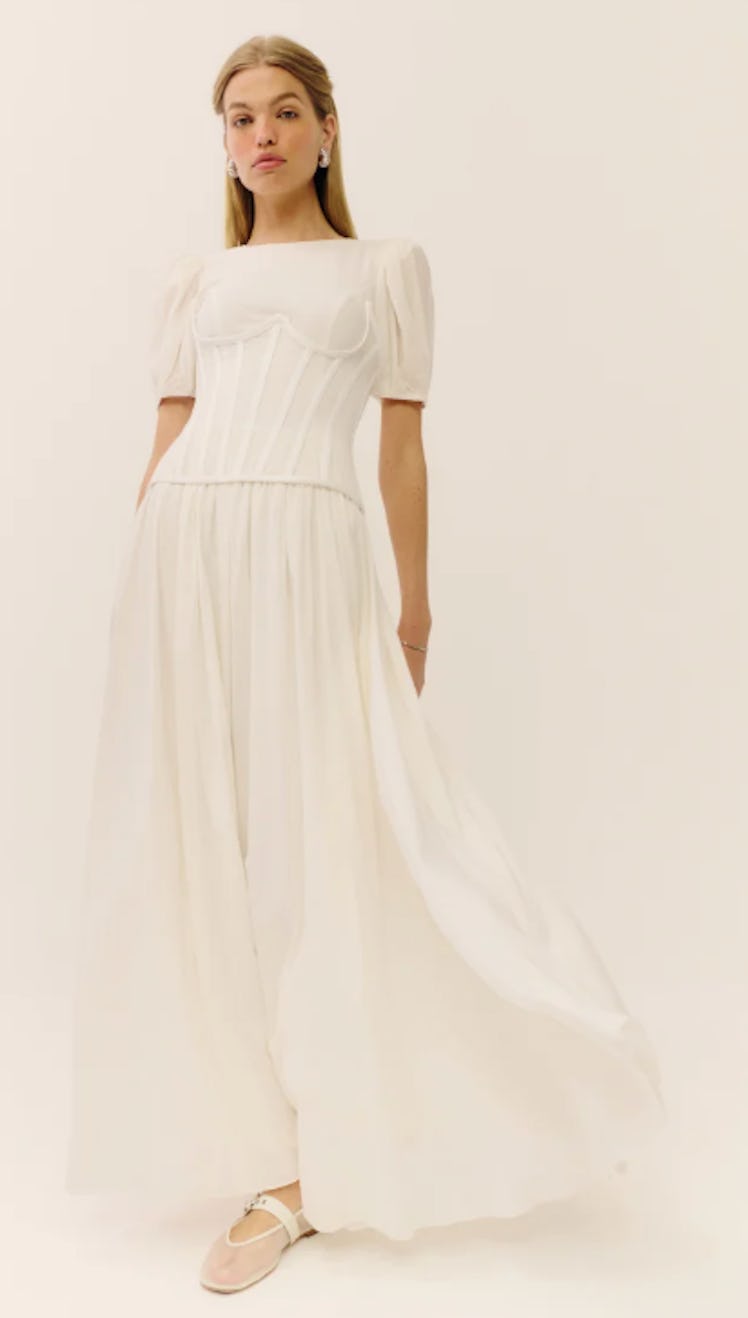 white short sleeve midi dress