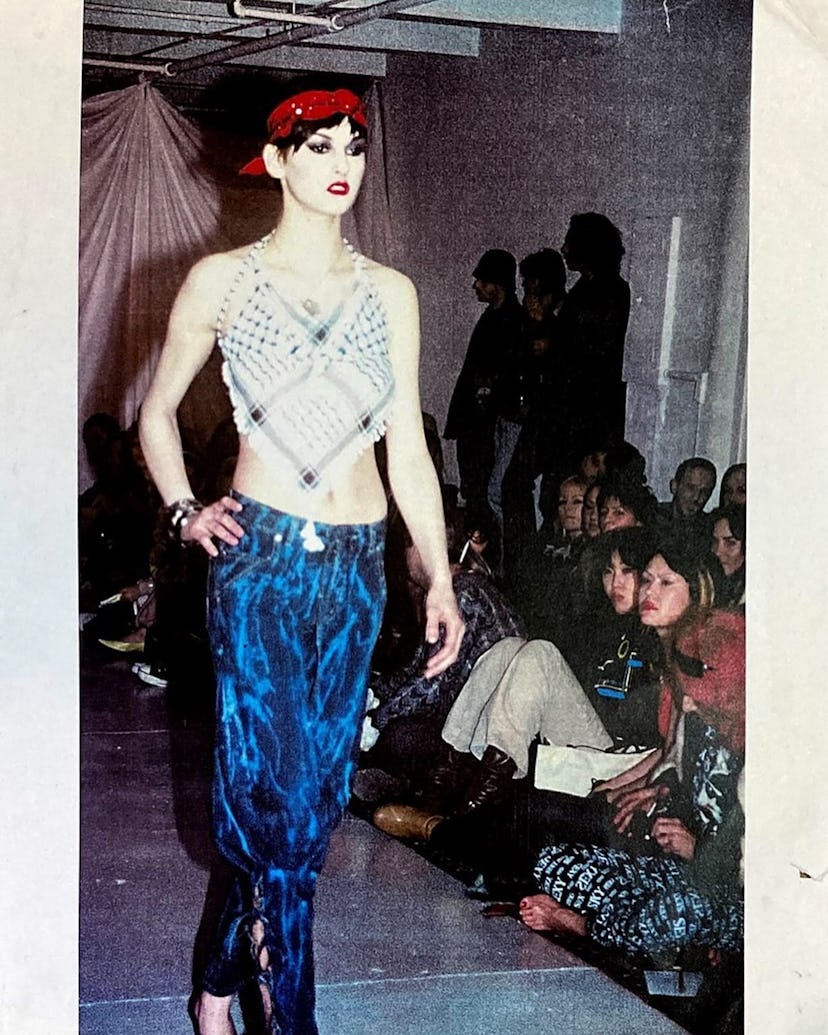 The Keffiyeh top on Michael and Hushi's runway in February 2001.