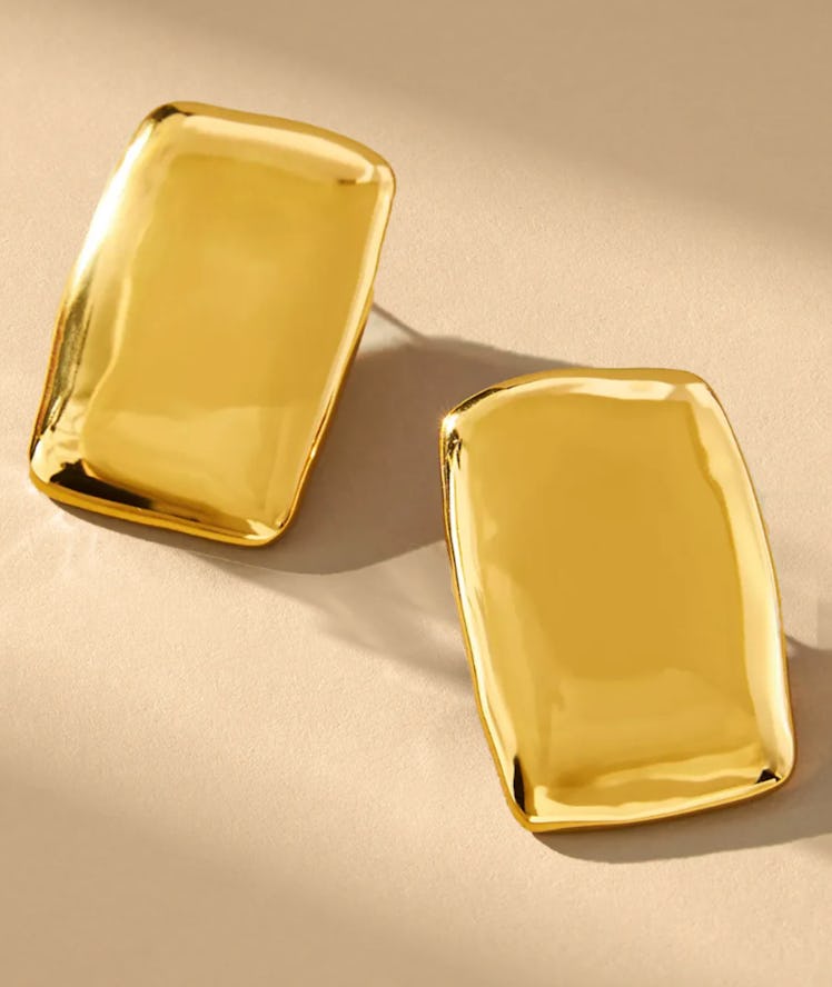 gold rectangular earrings