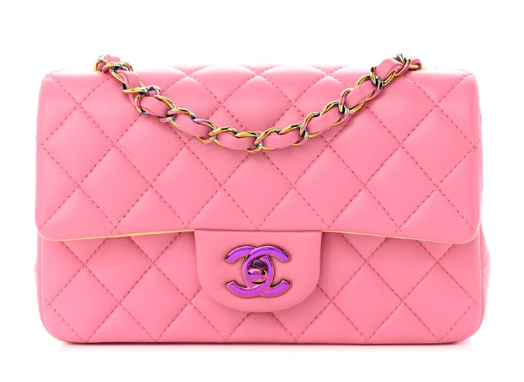 pink quilted rectangular flap bag