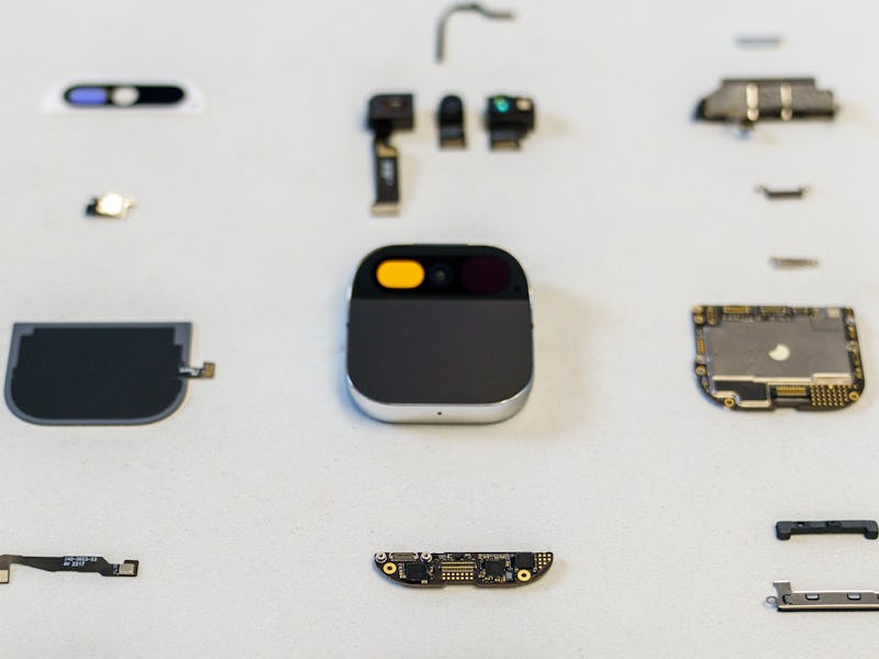 The internal components for Humane's Ai Pin clothing-worn AI gadget, powered by OpenAI's GPT-4o arti...