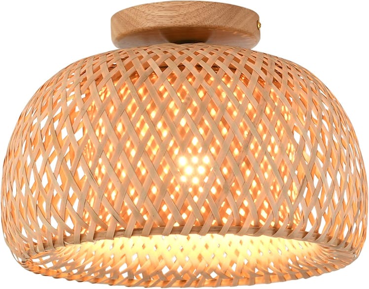 Capslpad Rattan Semi-Flush Mount Ceiling Light